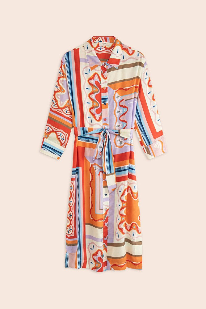 Suncoo Cecily Graphic Print Long Shirt Dress - Geranium