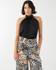 Nikki Halter Neck Silk Top | Black
