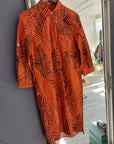 0039 Italy Shirt Dress - Orange/ Black