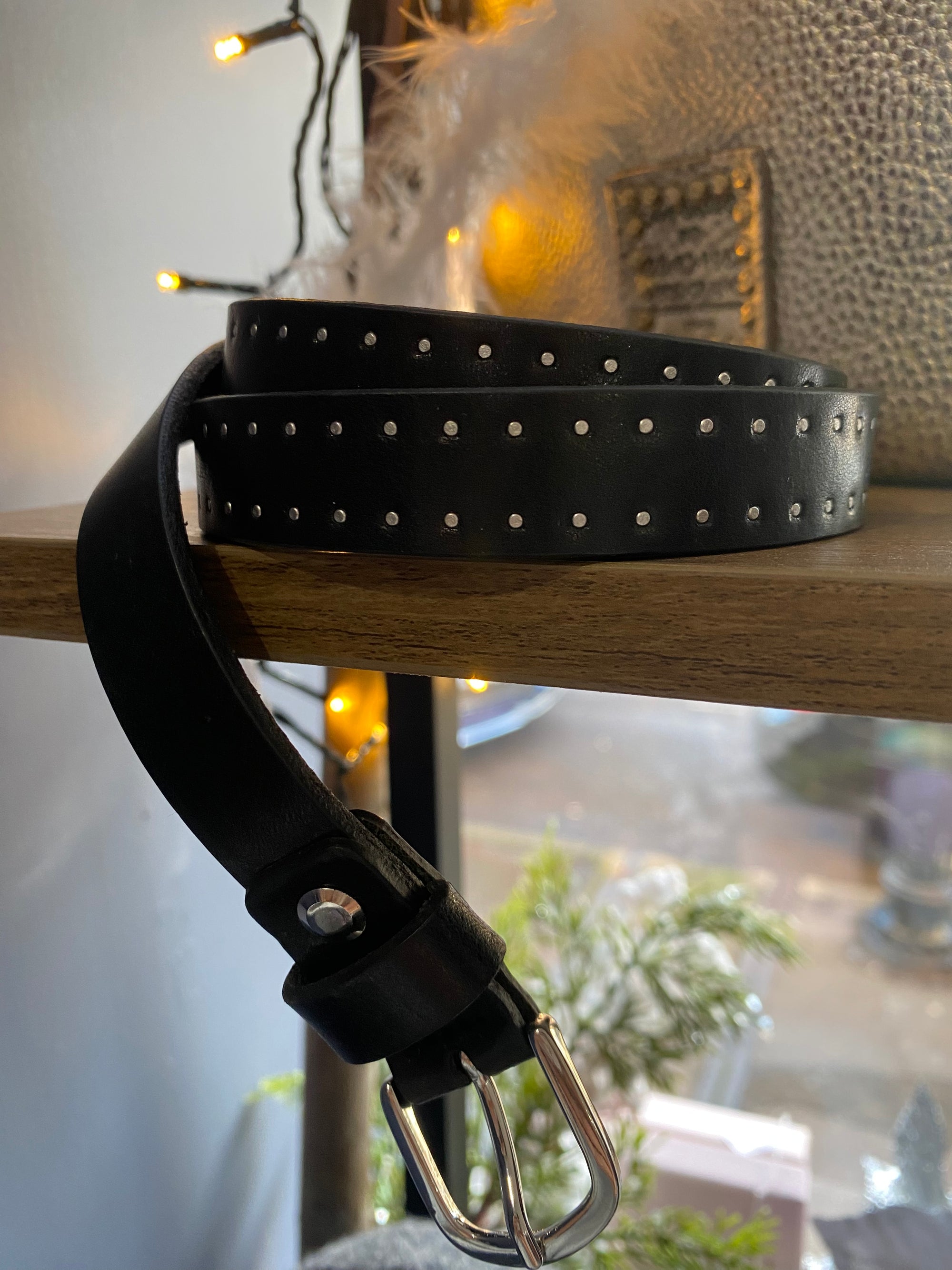 Flat Studded Leather Belt | Black