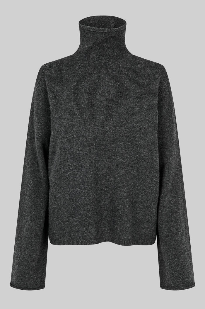Neva Knit T Neck | Dark Grey Melange