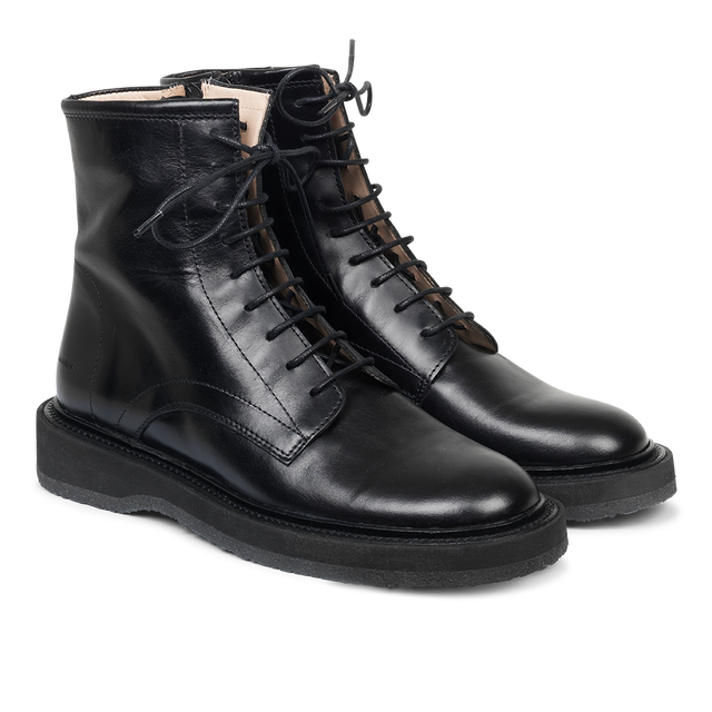 Angulus Boot with Zipper and Laces - Black
