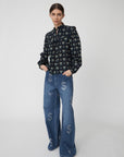 Bow Printed Tounge Blouse | Blue