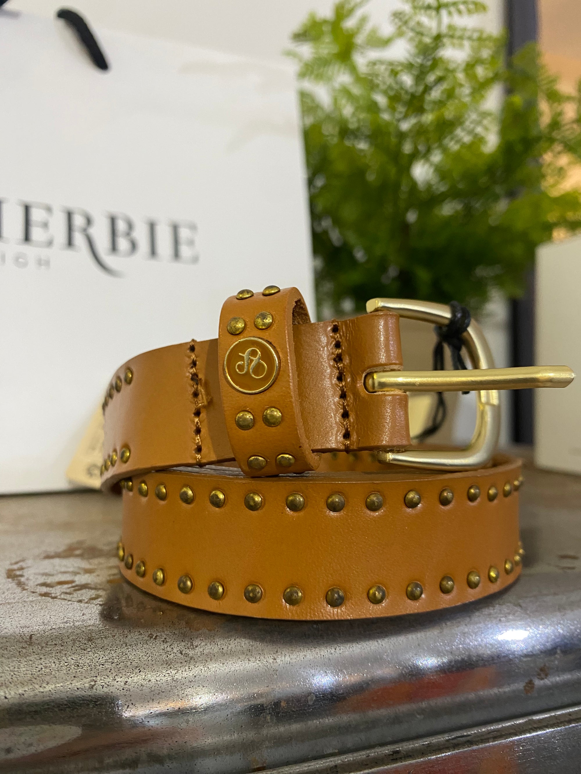 Studded Leather Belt | Tan