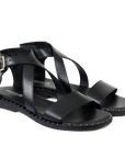 Silver Buckle Flat Sandal | Black
