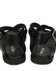 Silver Buckle Flat Sandal | Black