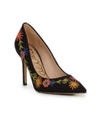 Hazel Pointed Toe Heel | Embroidered Black