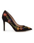 Hazel Pointed Toe Heel | Embroidered Black