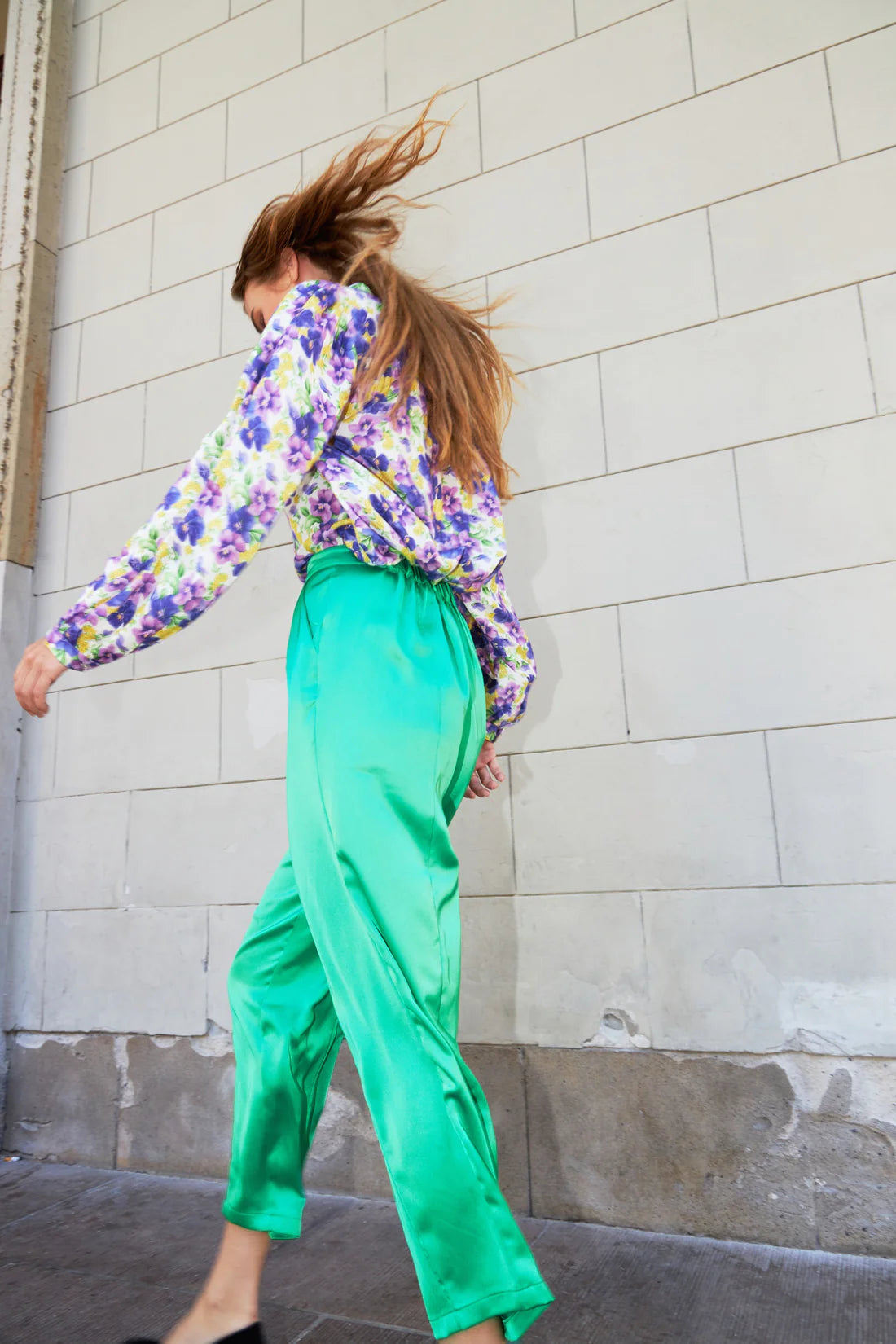 Zara green online satin pants