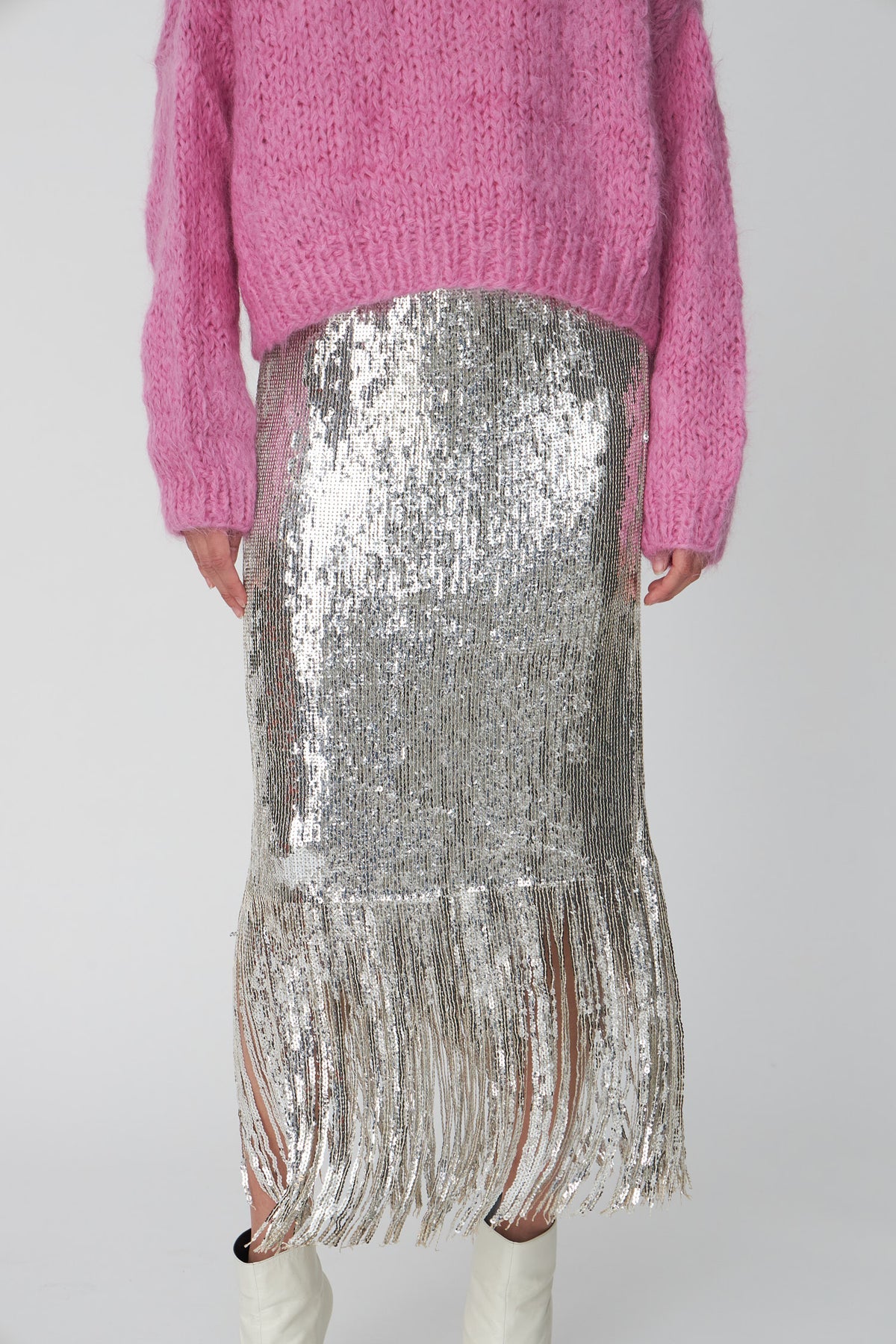 Sequins Fringes Skirt Silver – Heatherbie