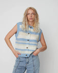 Stella Nova - Striped Mohair Cardigan-Vest Creme Blue