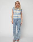 Stella Nova - Striped Mohair Cardigan-Vest Creme Blue