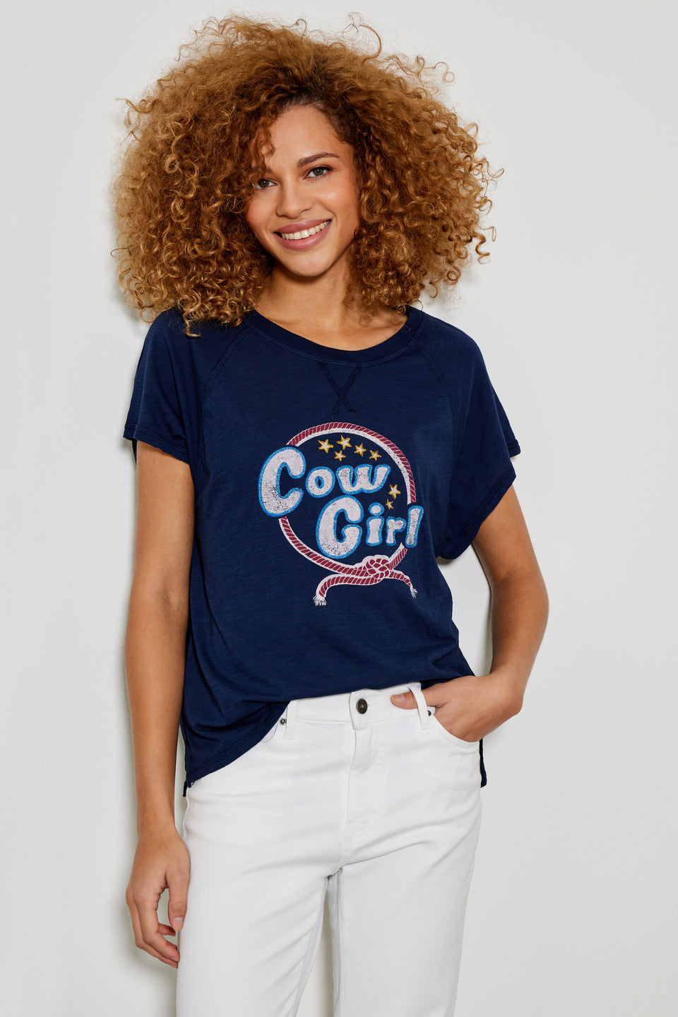 Five Cow Girl T Shirt - Navy