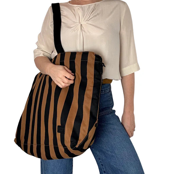Striped Brown & Black tote bag | Large