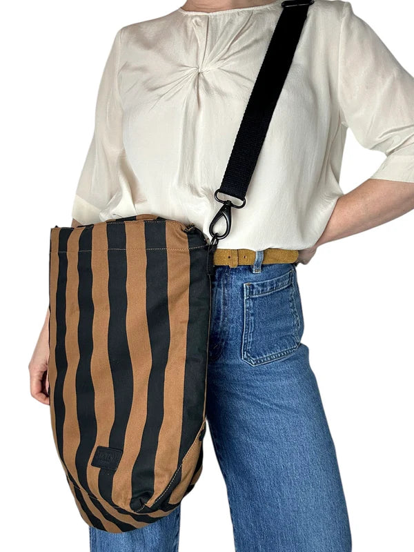 Striped Brown & Black tote bag | Large