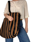 Sixton London Striped Brown & Black tote bag - Large