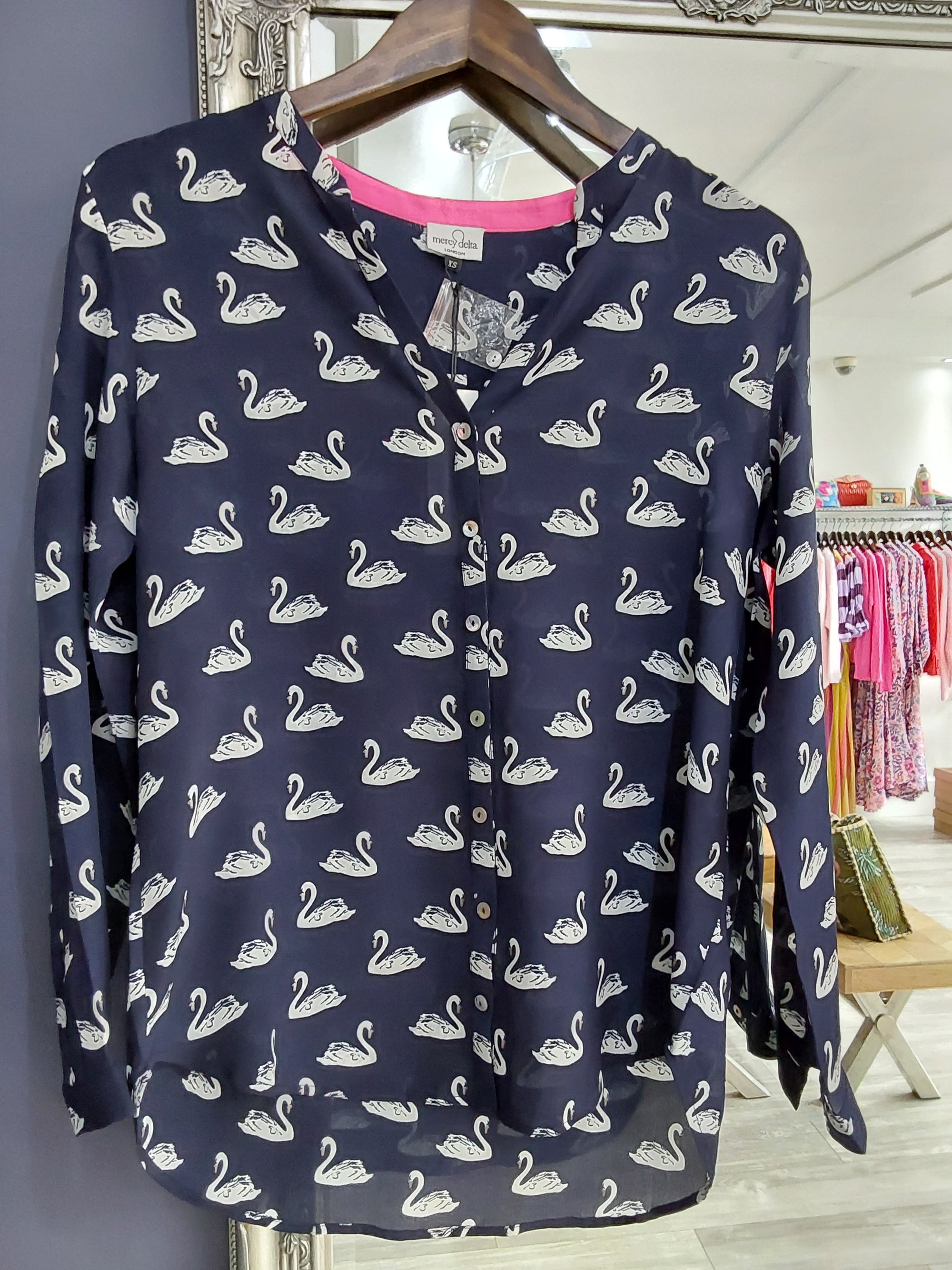 Mercy Delta Silk Blouse - Navy